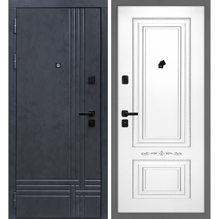 Дверь Скамбио Порте Осло/Смальта-04 Бетон антрацит / Белый ral 9003 патина серебро