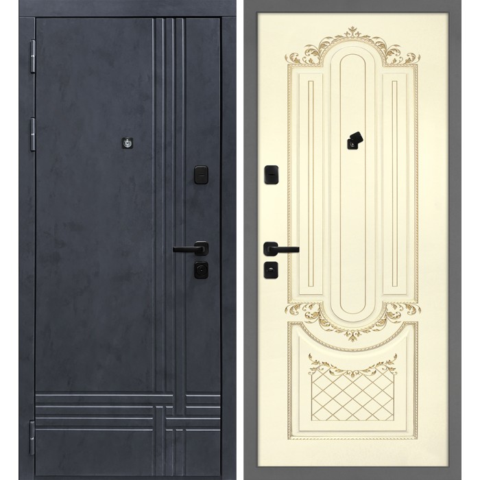 Дверь Скамбио Порте Осло/Смальта-13 Бетон антрацит / Слоновая кость ral 1013 патина золото