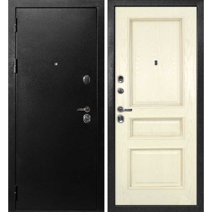 Дверь Скамбио Порте С-1 / Фрейм-03 Титан черный / Ясень бисквит/ багет тис. патина карамель