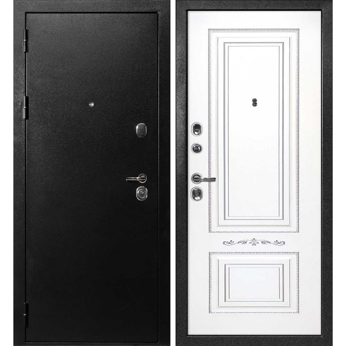Дверь Скамбио Порте С-1 / Смальта-04 Титан черный / Белый ral 9003 патина серебро