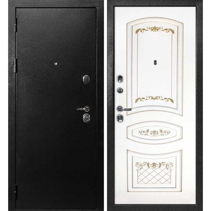 Дверь Скамбио Порте С-1 / Смальта-05 Титан черный / Белый ral 9003 патина золото