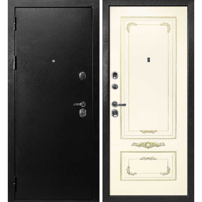 Дверь Скамбио Порте С-1 / Смальта-09 Титан черный / Слоновая кость ral 1013 патина золото