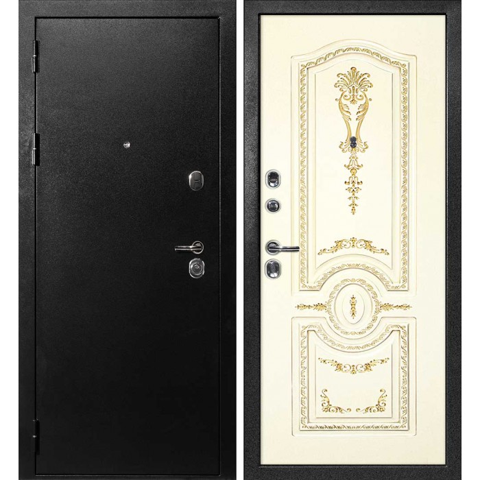 Дверь Скамбио Порте С-1 / Смальта-11 Титан черный / Слоновая кость ral 1013 патина золото