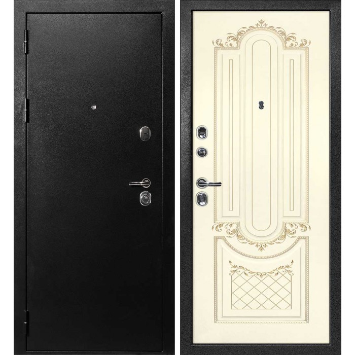 Дверь Скамбио Порте С-1 / Смальта-13 Титан черный / Слоновая кость ral 1013 патина золото
