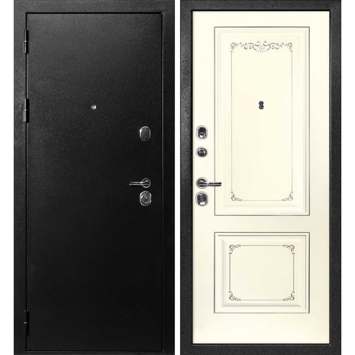 Дверь Скамбио Порте С-1 / Смальта-14 Титан черный / Слоновая кость ral 1013 патина шампань