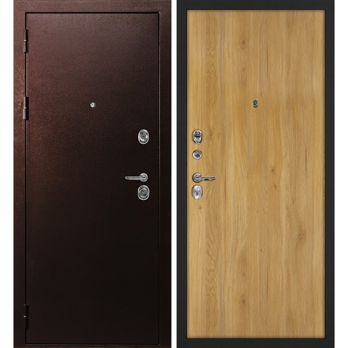 Дверь Скамбио Порте С-3/Гладкая Антик медный / Дуб золотистый