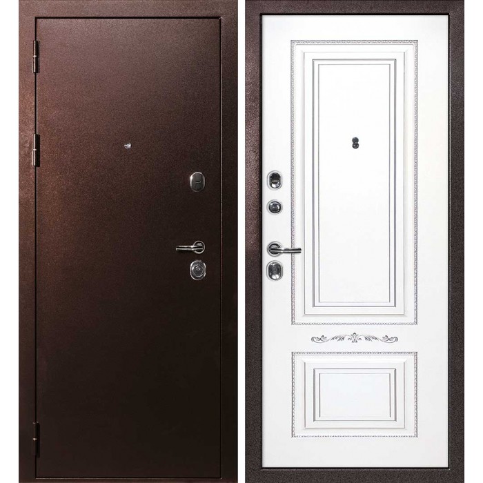 Дверь Скамбио Порте С-3/Смальта-04 Антик медный / Белый ral 9003 патина серебро