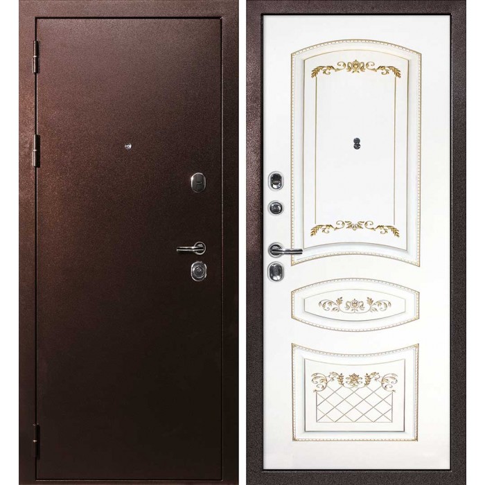 Дверь Скамбио Порте С-3/Смальта-05 Антик медный / Белый ral 9003 патина золото