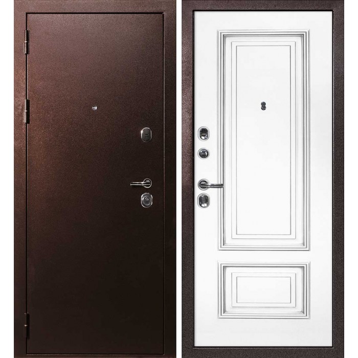 Дверь Скамбио Порте С-3/Смальта-08 Антик медный / Белый ral 9003 патина серебро