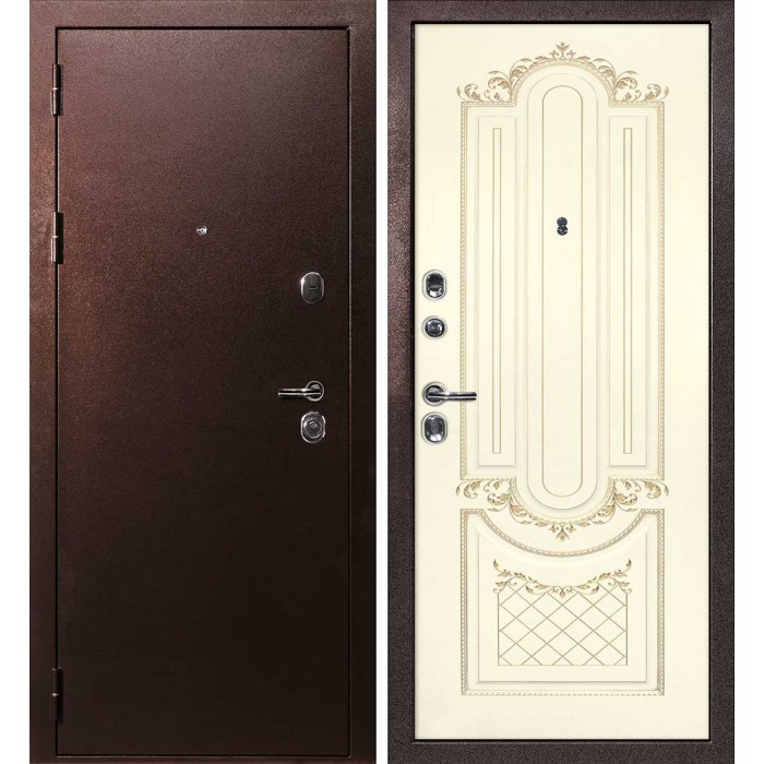 Дверь Скамбио Порте С-3/Смальта-13 Антик медный / Слоновая кость ral 1013 патина золото