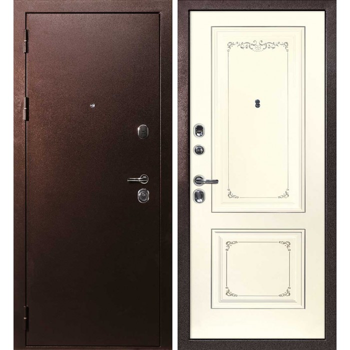 Дверь Скамбио Порте С-3/Смальта-14 Антик медный / Слоновая кость ral 1013 патина шампань