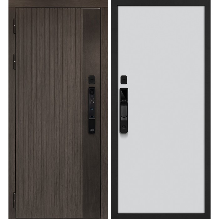 Дверь Скамбио Порте Вертикаль смарт/Гладкая Дымчатый камень, дуб мореный (замковая часть) / Агат