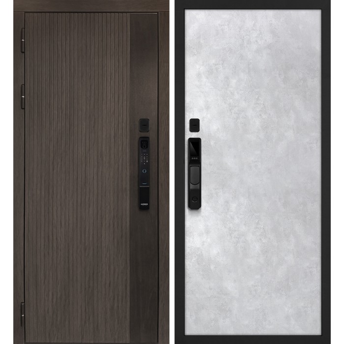 Дверь Скамбио Порте Вертикаль смарт/Гладкая Дымчатый камень, дуб мореный (замковая часть) / Серый бетон