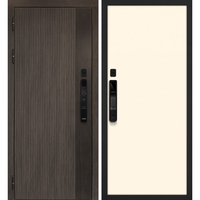 Дверь Скамбио Порте Вертикаль смарт/Гладкая Дымчатый камень, дуб мореный (замковая часть) / Магнолия