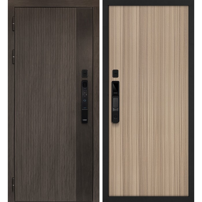 Дверь Скамбио Порте Вертикаль смарт/Гладкая Дымчатый камень, дуб мореный (замковая часть) / Эвкалипт тасманский