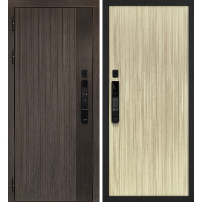 Дверь Скамбио Порте Вертикаль смарт/Гладкая Дымчатый камень, дуб мореный (замковая часть) / Эвкалипт австралийский