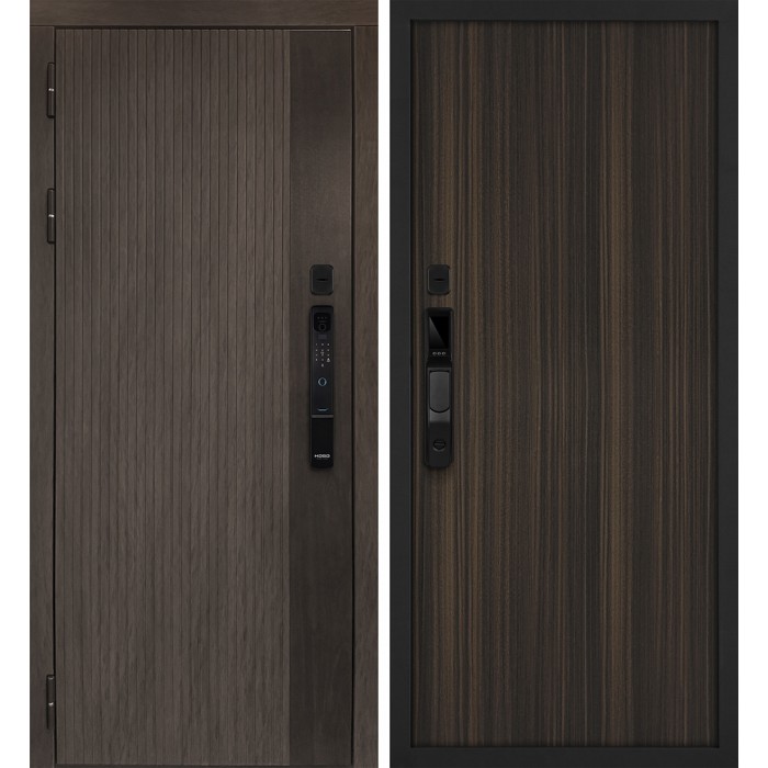Дверь Скамбио Порте Вертикаль смарт/Гладкая Дымчатый камень, дуб мореный (замковая часть) / Эвкалипт африканский