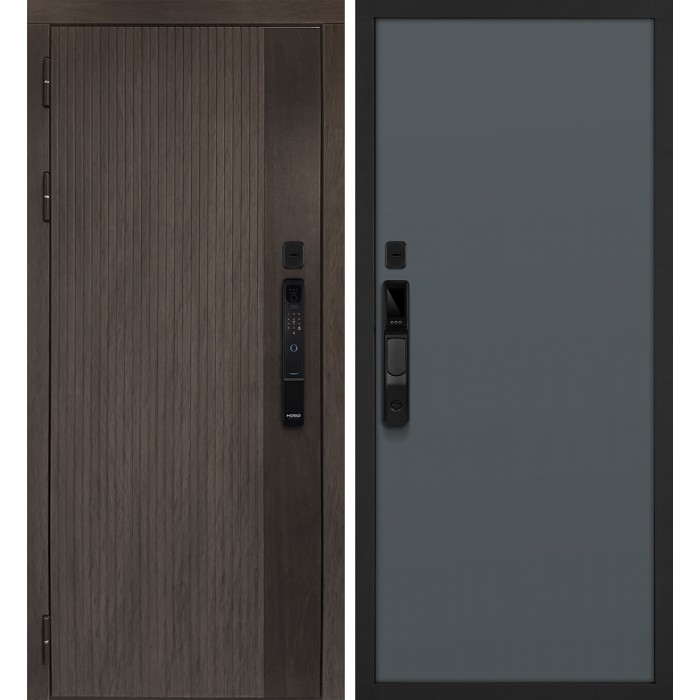 Дверь Скамбио Порте Вертикаль смарт/Гладкая Дымчатый камень, дуб мореный (замковая часть) / Графит матовый