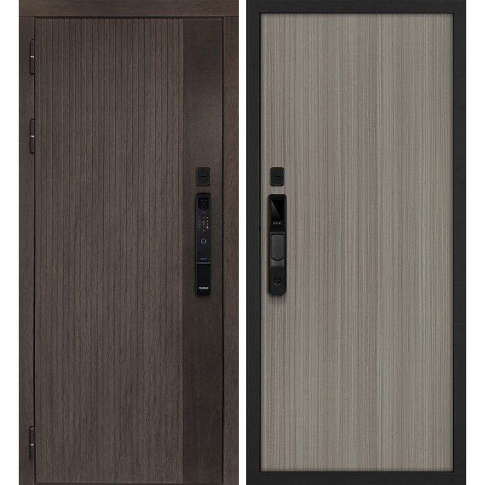 Дверь Скамбио Порте Вертикаль смарт/Гладкая Дымчатый камень, дуб мореный (замковая часть) / Эвкалипт португальский