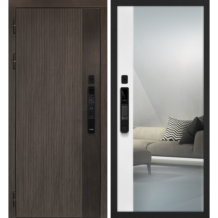 Дверь Скамбио Порте Вертикаль смарт/Оптима Макси Дымчатый камень, дуб мореный (замковая часть) / Белый