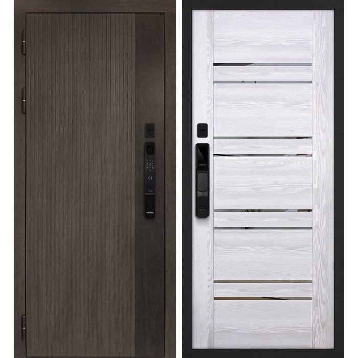 Дверь Скамбио Порте Вертикаль смарт/PSK-1 Дымчатый камень, дуб мореный (замковая часть) / Ривьера айс