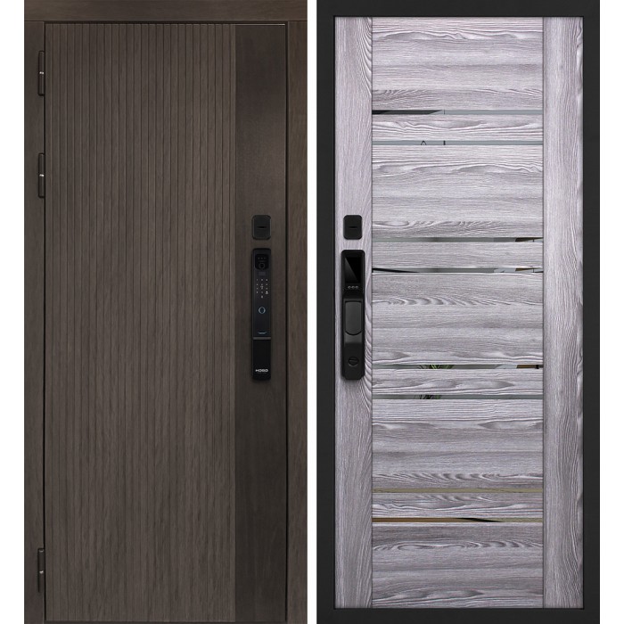 Дверь Скамбио Порте Вертикаль смарт/PSK-1 Дымчатый камень, дуб мореный (замковая часть) / Ривьера грей