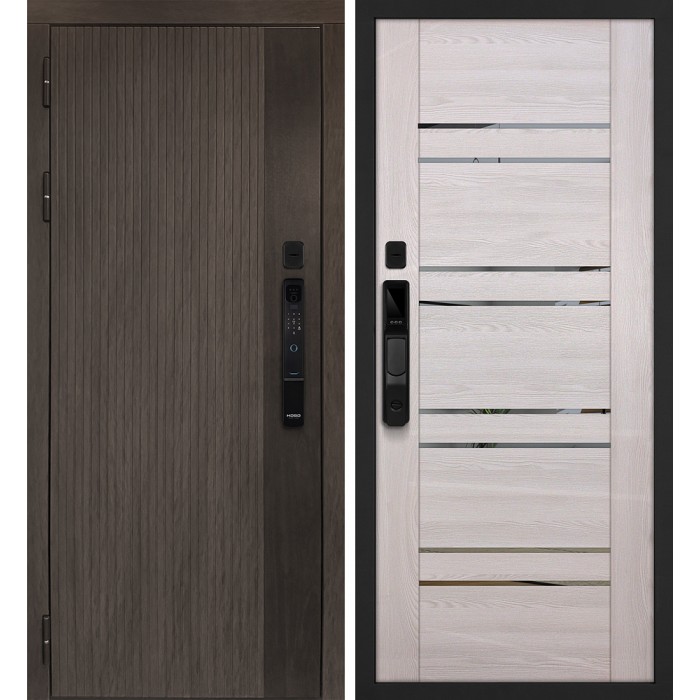 Дверь Скамбио Порте Вертикаль смарт/PSK-1 Дымчатый камень, дуб мореный (замковая часть) / Ривьера крем
