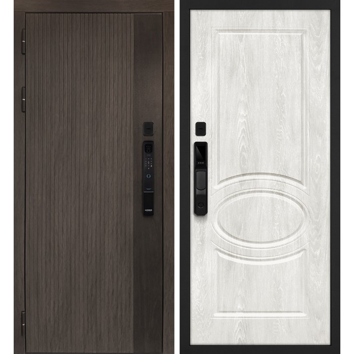Дверь Скамбио Порте Вертикаль смарт/Сиена 1 Дымчатый камень, дуб мореный (замковая часть) / Дуб жемчужный