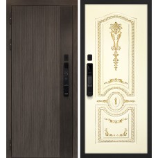 Вертикаль смарт/Смальта 11 Дымчатый камень,  дуб мореный (замковая часть) / Слоновая кость ral 1013 патина золото