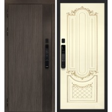 Вертикаль смарт/Смальта 13 Дымчатый камень,  дуб мореный (замковая часть) / Слоновая кость ral 1013 патина золото