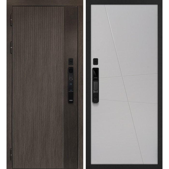 Дверь Скамбио Порте Вертикаль смарт/Смальта-Лайн 02 Дымчатый камень, дуб мореный (замковая часть) / Агат ral 7044