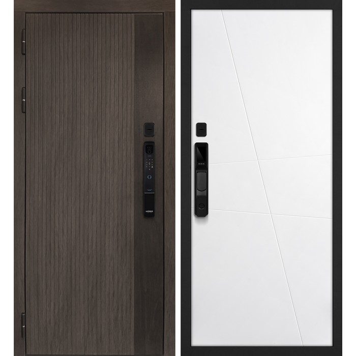 Дверь Скамбио Порте Вертикаль смарт/Смальта-Лайн 02 Дымчатый камень, дуб мореный (замковая часть) / Белый ral 9003