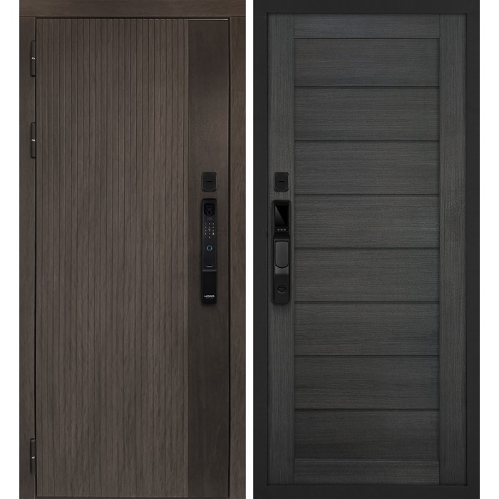 Дверь Скамбио Порте Вертикаль смарт/ТЕХНО 708 Дымчатый камень, дуб мореный (замковая часть) / Грей