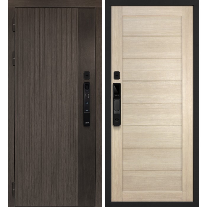 Дверь Скамбио Порте Вертикаль смарт/ТЕХНО 708 Дымчатый камень, дуб мореный (замковая часть) / Капучино