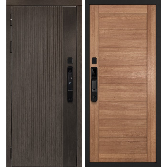 Дверь Скамбио Порте Вертикаль смарт/ТЕХНО 708 Дымчатый камень, дуб мореный (замковая часть) / Миндаль