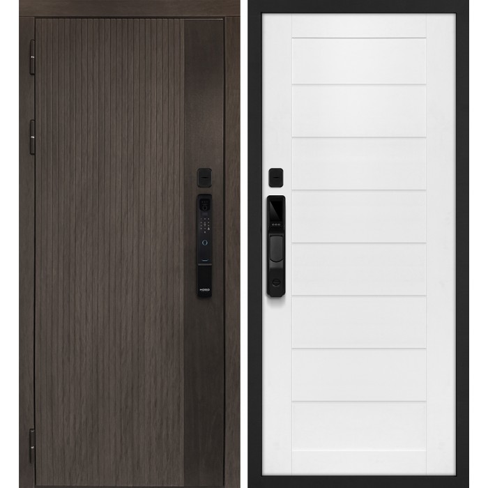 Дверь Скамбио Порте Вертикаль смарт/ТЕХНО 708 Дымчатый камень, дуб мореный (замковая часть) / Белоснежный