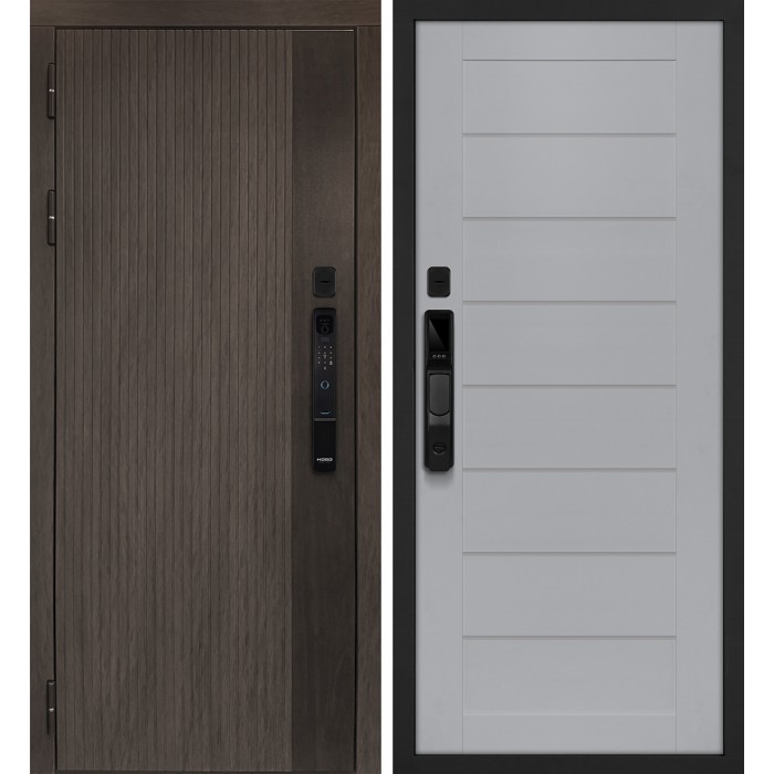 Дверь Скамбио Порте Вертикаль смарт/ТЕХНО 708 Дымчатый камень, дуб мореный (замковая часть) / Манхэттен