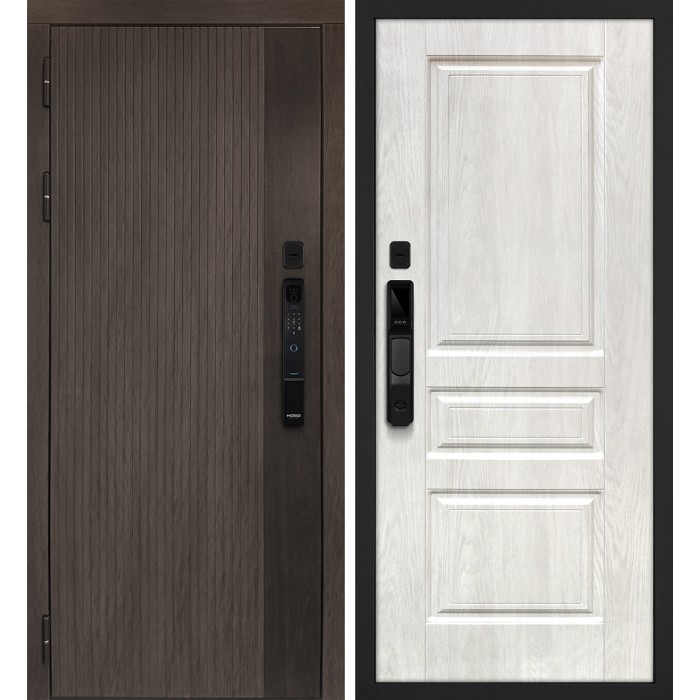 Дверь Скамбио Порте Вертикаль смарт/Версаль 02 Дымчатый камень, дуб мореный (замковая часть) / Дуб жемчужный