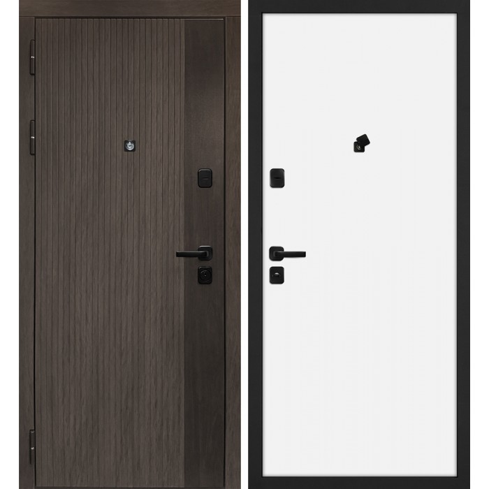 Дверь Скамбио Порте Вертикаль/Гладкая Дымчатый камень, дуб мореный (замковая часть) / Белый