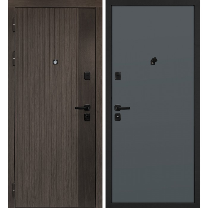 Дверь Скамбио Порте Вертикаль/Гладкая Дымчатый камень, дуб мореный (замковая часть) / Графит