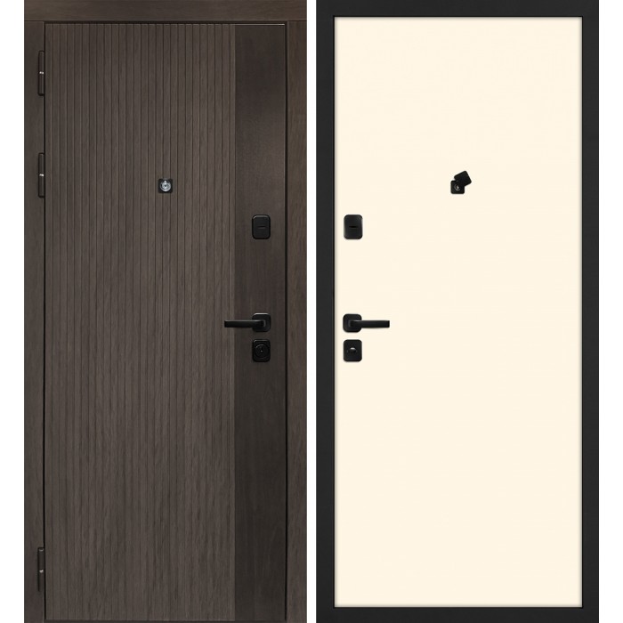 Дверь Скамбио Порте Вертикаль/Гладкая Дымчатый камень, дуб мореный (замковая часть) / Магнолия
