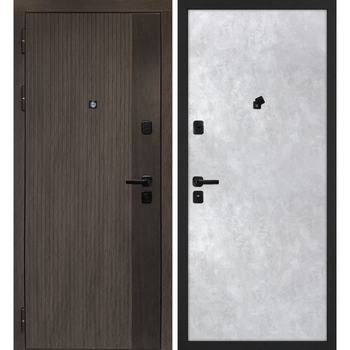 Дверь Скамбио Порте Вертикаль/Гладкая Дымчатый камень, дуб мореный (замковая часть) / Серый бетон