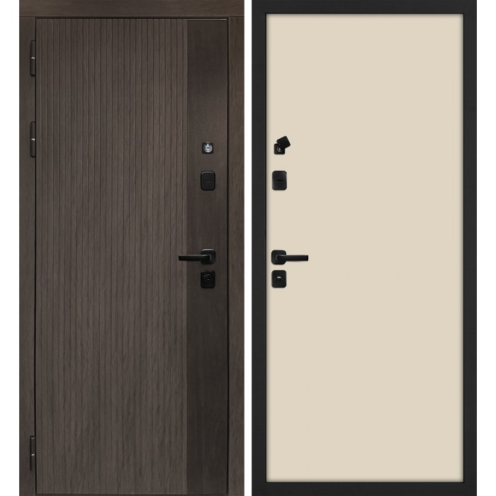 Дверь Скамбио Порте Вертикаль/Гладкая Дымчатый камень, дуб мореный (замковая часть) / Бежевый матовый