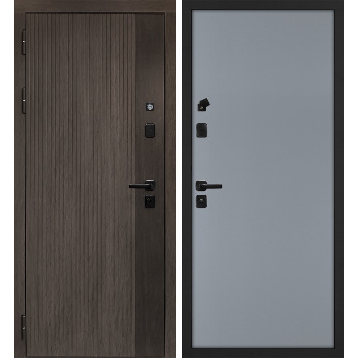 Дверь Скамбио Порте Вертикаль/Гладкая Дымчатый камень, дуб мореный (замковая часть) / Серый матовый