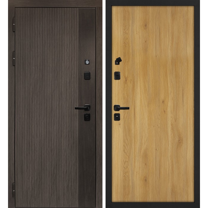 Дверь Скамбио Порте Вертикаль/Гладкая Дымчатый камень, дуб мореный (замковая часть) / Дуб золотистый
