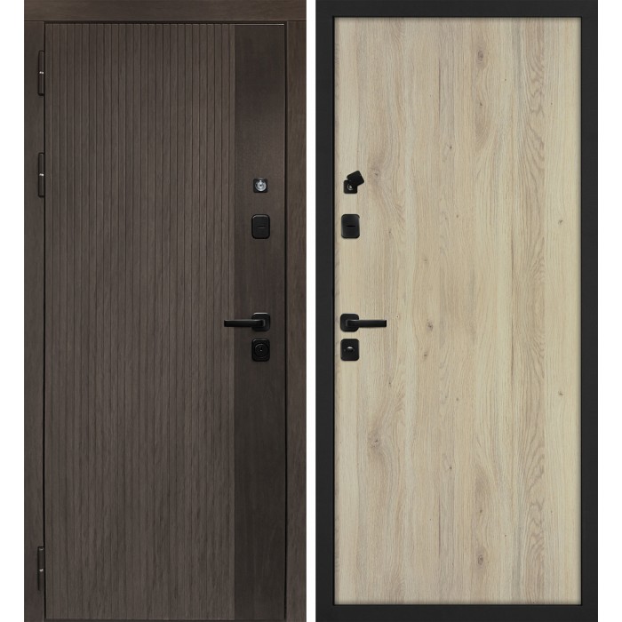 Дверь Скамбио Порте Вертикаль/Гладкая Дымчатый камень, дуб мореный (замковая часть) / Дуб молочный