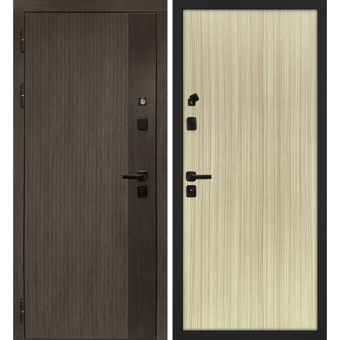 Дверь Скамбио Порте Вертикаль/Гладкая Дымчатый камень, дуб мореный (замковая часть) / Эвкалипт австралийский