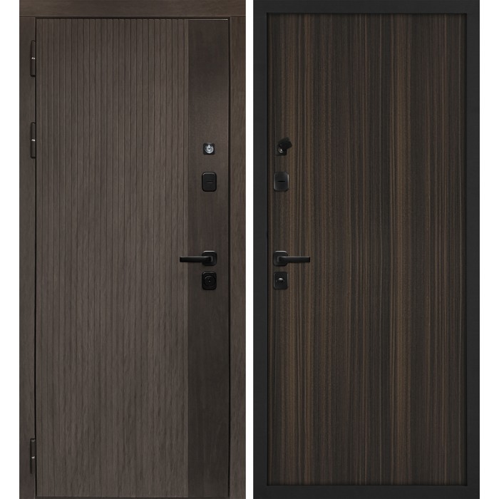 Дверь Скамбио Порте Вертикаль/Гладкая Дымчатый камень, дуб мореный (замковая часть) / Эвкалипт африканский