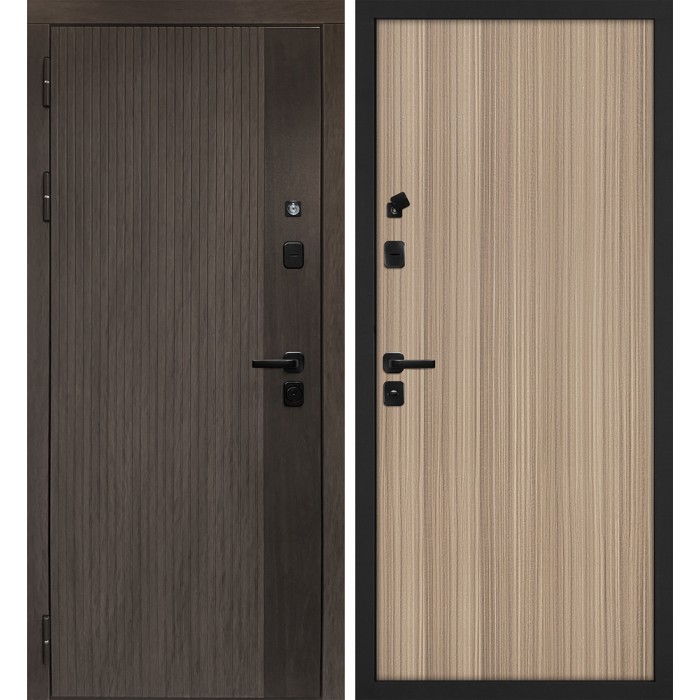 Дверь Скамбио Порте Вертикаль/Гладкая Дымчатый камень, дуб мореный (замковая часть) / Эвкалипт тасманский