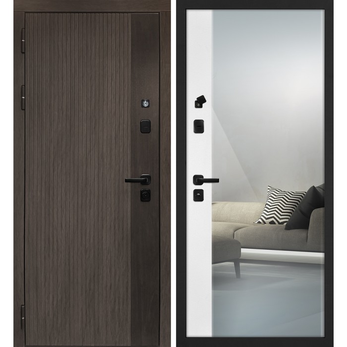 Дверь Скамбио Порте Вертикаль/Оптима Макси Дымчатый камень, дуб мореный (замковая часть) / Белый